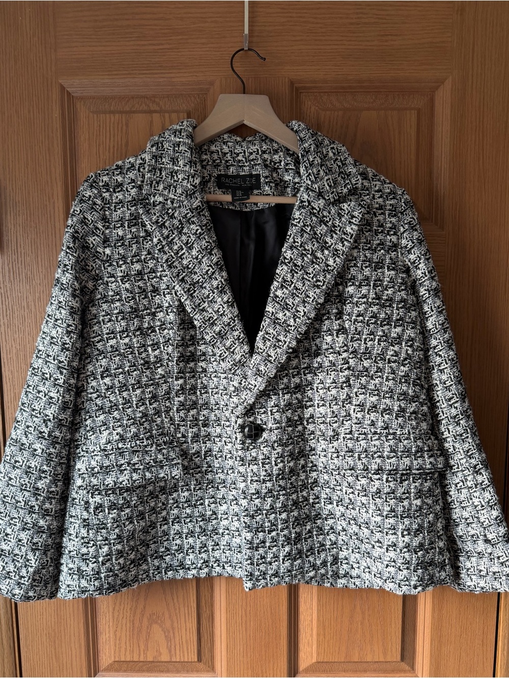 Rachel Zoe Black and White Tweed Single-Button Blazer